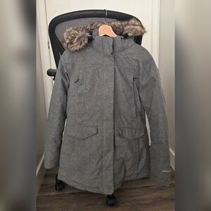 Eddie Bauer Gray Down Parka Coat with Faux Fur Trim